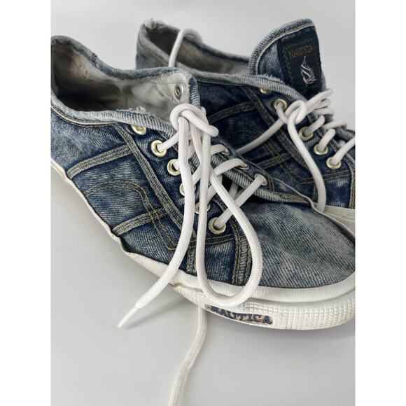 Nautica Blue Denim Boat Shoes Lace Up Sneakers Sz 9 - Picture 2 of 5